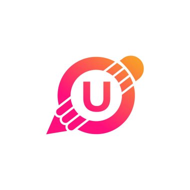 Eğitim Çemberi veya Sanat Logosu İlham Veren Yaratıcı Harf U Kalemi