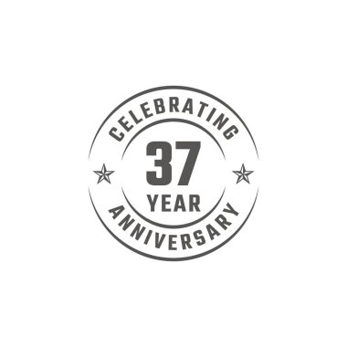 37 Year Anniversary Celebration Emblem Badge with Gray Color for Celebration Event, Wedding, Greeting card, and Invitation Isolated on White Background clipart