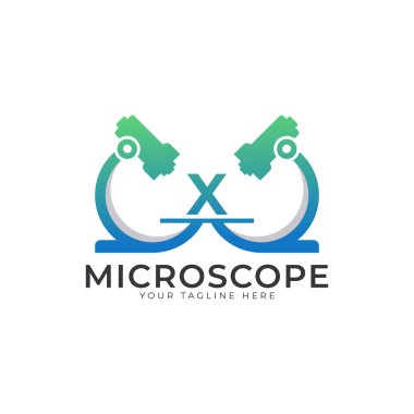 Laboratuvar logosu. İlk Harf X Mikroskop Logo Tasarım Şablonu.