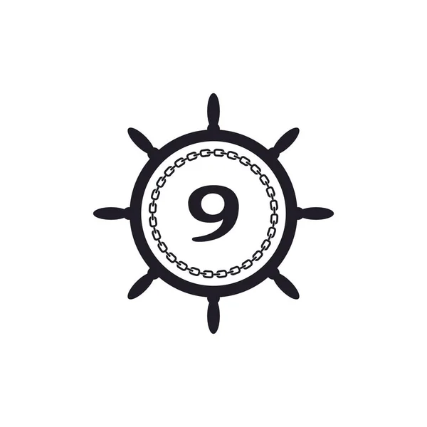 Nummer Innenlenkrad Und Kreisförmige Kettensymbole Für Nautische Logo Inspiration — Stockvektor
