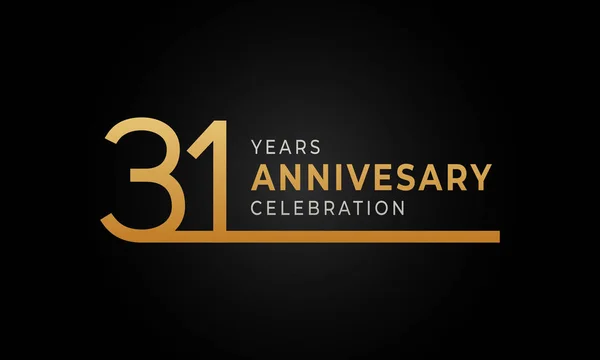 31周年庆典标志 单行金银色 用于庆祝活动 贺卡和背景为黑色的邀请函 — 图库矢量图片