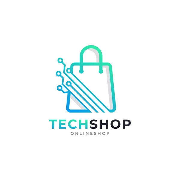 Digitales Shop Symbol Einkaufen Handtasche Mit Elektronischem Computer Chip Design — Stockvektor