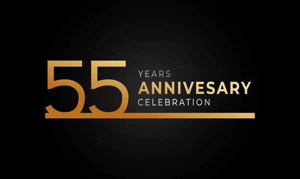 单行金银色庆祝活动 贺卡和背景为黑色的邀请函55周年庆祝标志 — 图库矢量图片