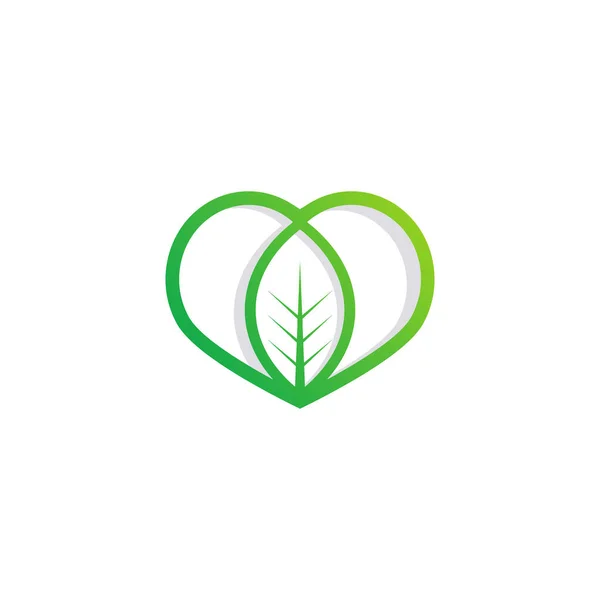 Logotipo Folha Verde Amor Folha Combinada Com Ilustração Linear Vetor — Vetor de Stock