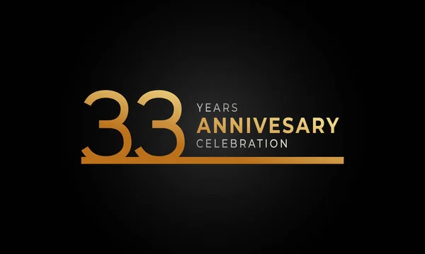 黒を基調としたイベント 結婚式 グリーティングカード 招待状のためのシングルラインゴールデンとシルバーカラーの33周年記念ロゴタイプ — ストックベクタ