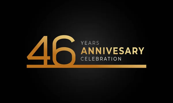 46周年庆典标志 单行金银色 用于庆祝活动 贺卡和背景为黑色的邀请函 — 图库矢量图片