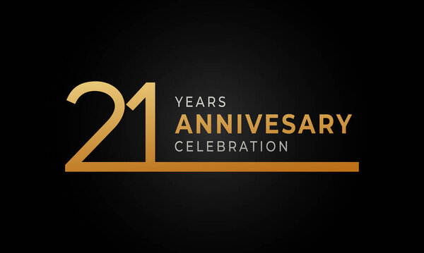21 Year Anniversary Celebration Logotype with Single Line Golden and Silver Color for Celebration Event, Wedding, Greeting card, and Invitation Isolated on Black Background