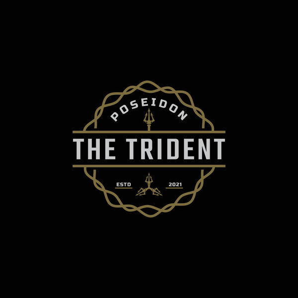 Classic Vintage Emblem Badge Trident Neptune God Poseidon Triton King Spear Logo Icon Design Template