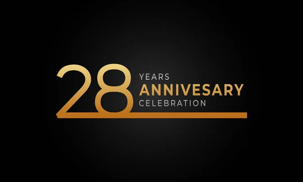 28周年記念ロゴタイプ1行ゴールデンとシルバーカラーでお祝いイベント 結婚式 グリーティングカード 黒の背景に隔離された招待状 — ストックベクタ