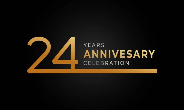 黒を基調としたイベント 結婚式 グリーティングカード 招待状のためのシングルラインゴールデンとシルバーカラーの24周年記念ロゴタイプ — ストックベクタ