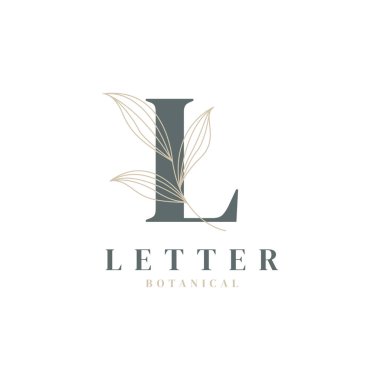 Baş harf L, çiçek ve botanik logosu. Güzellik Salonu, Masaj, Kozmetik veya Spa Simgesi İçin Doğal Yaprak KadınıName