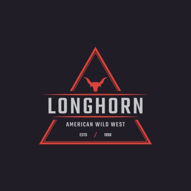 Texas Longhorn 'un Klasik Vintage Retro Etiket Rozeti Batı Boğa Lideri Aile Köy Tarlası Logo Tasarımı İlham Verici