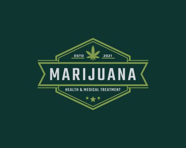 Marihuana Kenevir Otu Yaprağı THC CBD Sağlık ve Tıbbi Terapi Logosu İlham Verici için Klasik Retro Etiket Rozeti