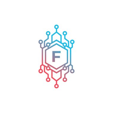 Teknoloji Başlangıç Harfi F Logo Tasarım Şablonu Elemanı.
