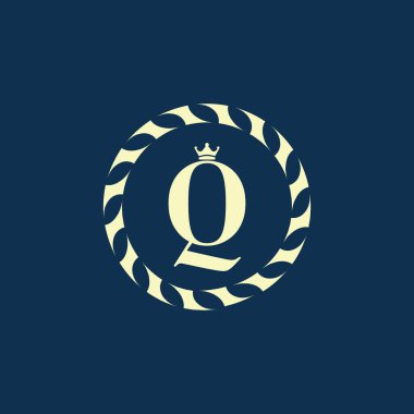 Klasik Insignia Retro Etiket Harfi Q Hattat Sanat Logosu Tasarım İşaret Elemanı, Kimlik, Kafe veya Otel Vektörü Resimleri