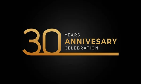 单行金银色庆祝活动 贺卡和背景为黑色的邀请函的30周年庆祝标志 — 图库矢量图片