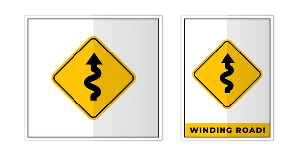 Winding Road Sign Label Symbol Icon Vector Illustration — Stock Vector