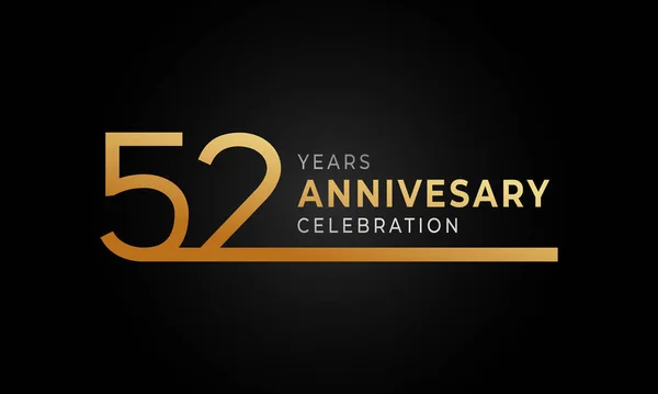 52周年庆典标志 单行金银色 用于庆祝活动 贺卡和背景为黑色的邀请函 — 图库矢量图片