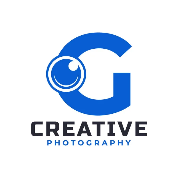 Buchstabe Mit Logo Des Kameraobjektivs Kreatives Buchstabenzeichen Geeignet Für Markenidentität — Stockvektor