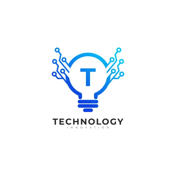 Lamba Çinde Harfi Ampul Teknolojisi Logo Tasarım Şablonu Elemanı — Stok Vektör