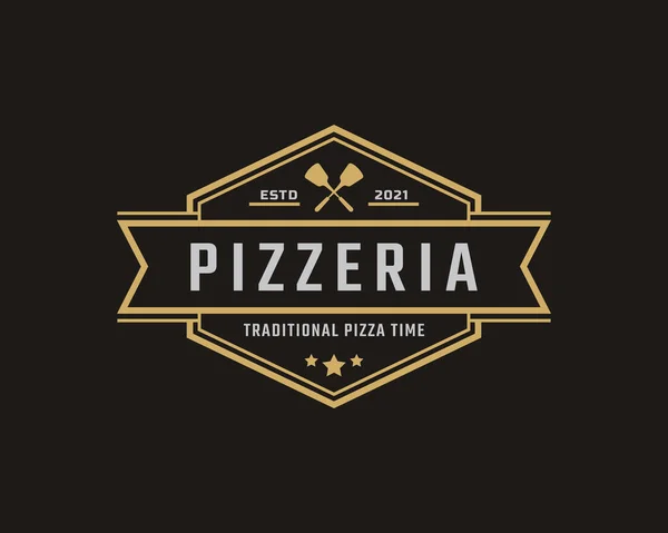 badge emblème classique vintage spatule pizza pizzeria logo design