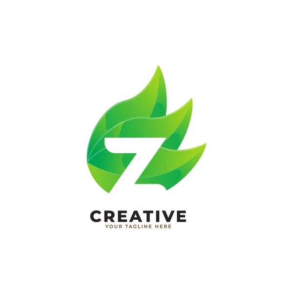 Nature Green Leaf Letter Logo Design Monogram Logo Green Leaves — Stock Vector