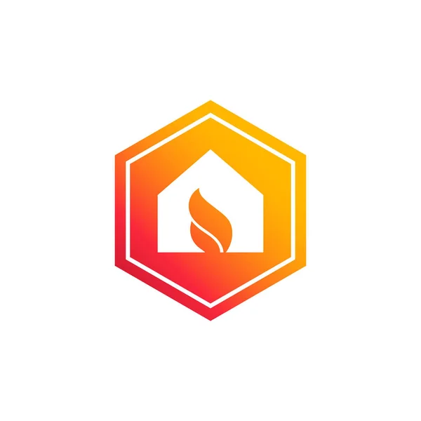 Σπίτι Πυρκαγιά Αποτροπή Εξάγωνο Λογότυπο Σχεδιασμός Πρότυπο Διάνυσμα Σχεδιασμός Εικονογράφηση — Διανυσματικό Αρχείο