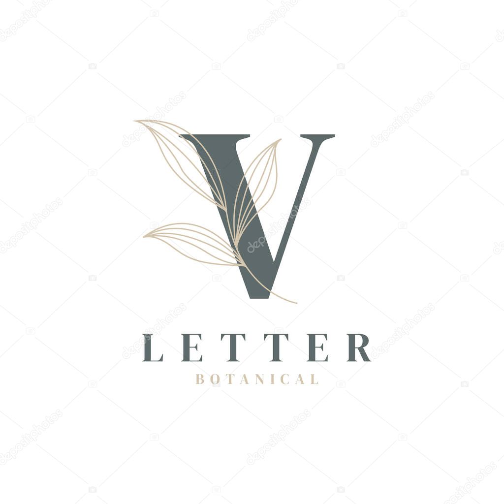 Initial Letter V Floral and Botanical Logo. Nature Leaf Feminine for Beauty Salon, Massage, Cosmetics or Spa Icon Symbol
