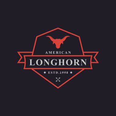 Texas Longhorn İneği için klasik Retro Rozet, Batı Boğa Lideri Aile Köy Tarlası Logosu Şablonu