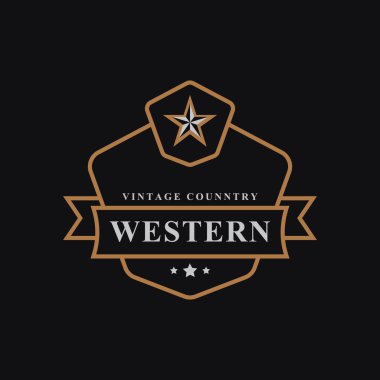 Batı Ülkesi Amblemi Teksas Logo Tasarım Şablonu için Vintage Retro Rozet