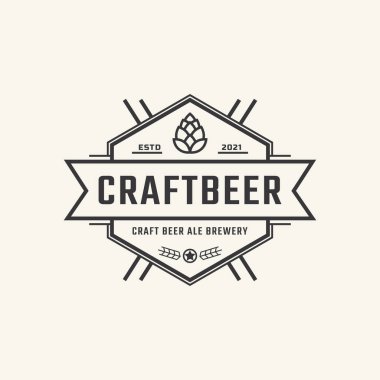 Hops Craft Bira Bira Bira Fabrikası Logo Tasarımı için Klasik Vintage Retro Etiket Rozeti