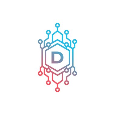 Teknoloji Başlangıç Harfi D Logo Tasarım Şablonu.