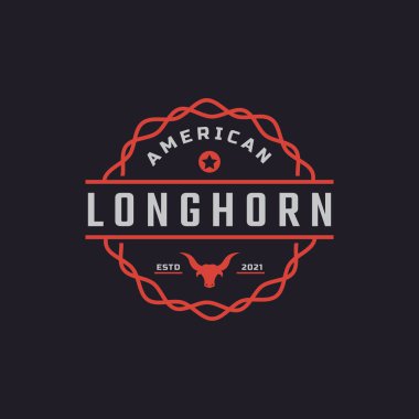 Texas Longhorn 'un Klasik Vintage Retro Etiket Rozeti Batı Boğa Lideri Aile Köy Tarlası Logo Tasarımı İlham Verici