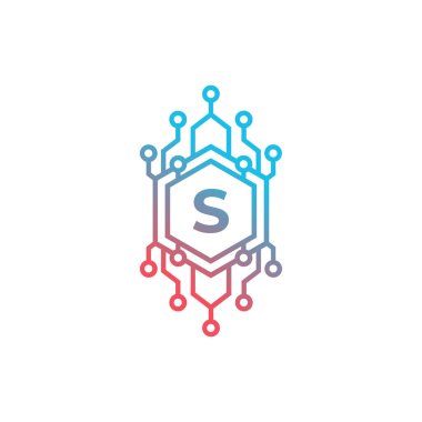 Teknoloji Başlangıç Harfi S Logosu Tasarım Şablonu.