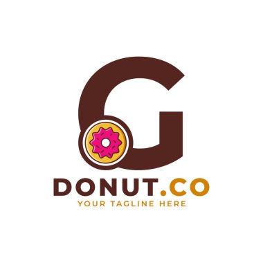 G harfinin baş harfi Tatlı Donut Logosu Tasarımı. Kafeler için logo, restoranlar, kahveciler, catering.