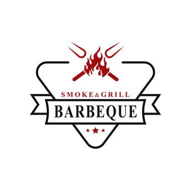 Çapraz Çatal ve Ateş Logosu Amblemi Tasarımı Sembollü Eski Izgara Barbekü Barbeküsü