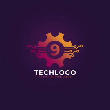 9 Numaralı Teknoloji Logo Tasarım Şablonu Elemanı.