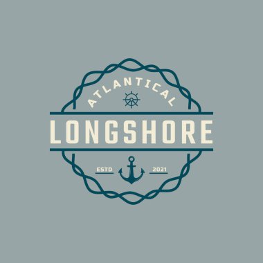 Retro Style Vector Illustration 'daki Denizciler için Gemi Çapa Sembollü Klasik Amblem Rozeti Denizcilik ve Okyanus Logosu