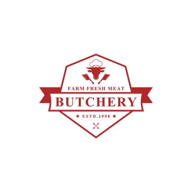 Antika Retro Kasap Mağazası Vektör İllüstrasyonu Çiftlik ya da Hayvan ve Et Siluetleri Tıkanıklık Tasarımlı Restoran Rozetleri İçin İyi