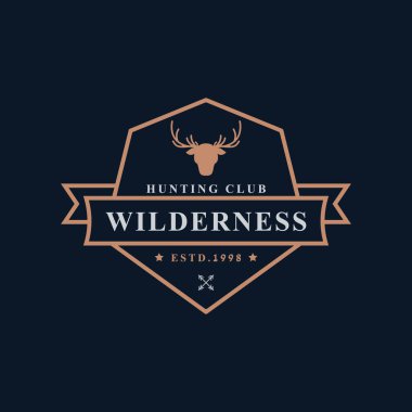 Geyik Ren Geyiği Av Logosu Amblemi Tasarımı için Klasik Retro Rozet