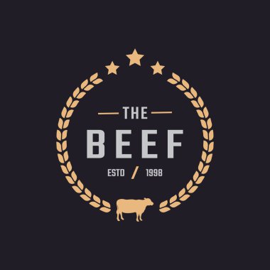 Klasik Vintage Retro Etiket Rozeti Sığır Amblemi, Angus, Beef Ailesi Çiftlik Logosu Tasarımı İlham Verici