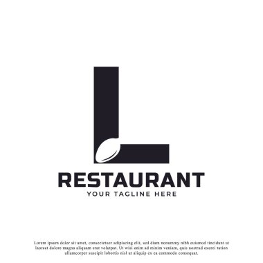 Logo Restoranı. Restoran Logosu Simgesi Tasarım Şablonu için Spoon Fork ile Başlangıç Harfi L