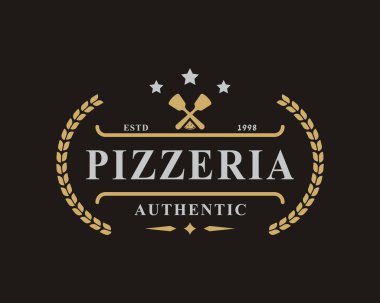 Spatula Pizza Pizzacısı için klasik Retro Rozet Amblem Tasarımı Sembolü
