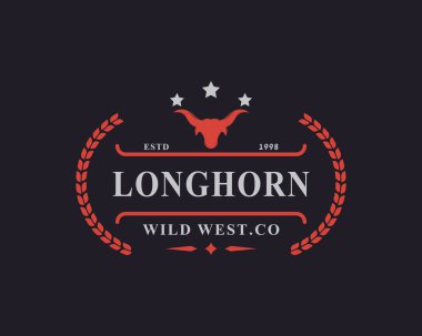 Texas Longhorn İneği için klasik Retro Rozet, Batı Boğa Lideri Aile Köy Tarlası Logosu Şablonu