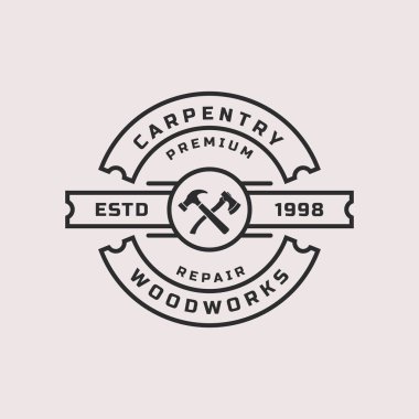 Vintage Retro Rozet Çalışma Aletleri, Marangozluk, Atölye Etiketleri, Logo Tasarım Elementleri