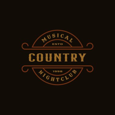 Country Guitar için klasik Retro Etiket Rozeti Kovboy Logosu Logo Şablonu