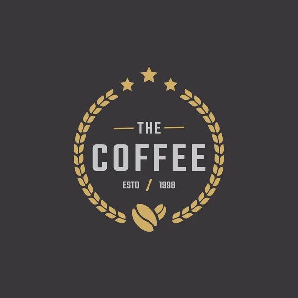 Vintage Emblem Badge Coffee Shop Logotyp Med Kopp Och Kaffebönor — Stock vektor
