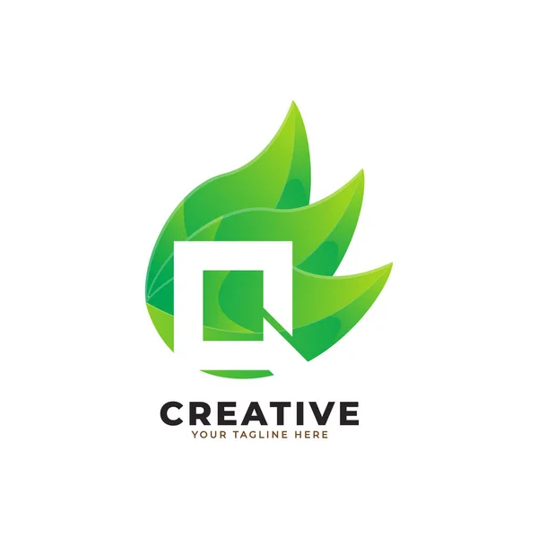 Nature Green Leaf Levél Logo Design Monogram Logó Green Elhagyja — Stock Vector