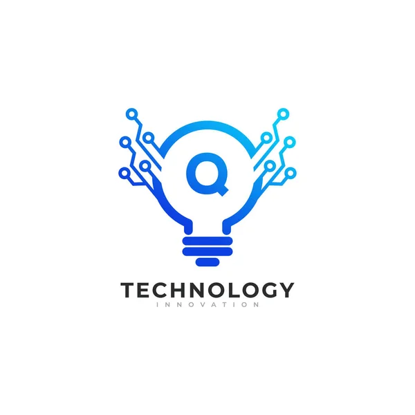 文字Qランプバルブ技術革新ロゴデザインテンプレート要素 — ストックベクタ