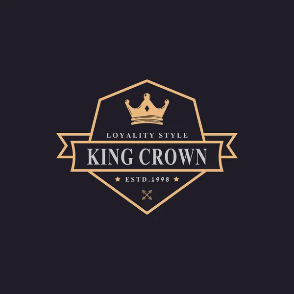 Lüks Altın Kral Kraliyet Logosu Şablon Şablonu Için Vintage Retro — Stok Vektör